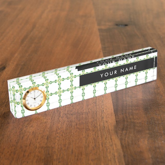 Leaf Pattern, Green Leaves, Your Name Nameplate (Side)
