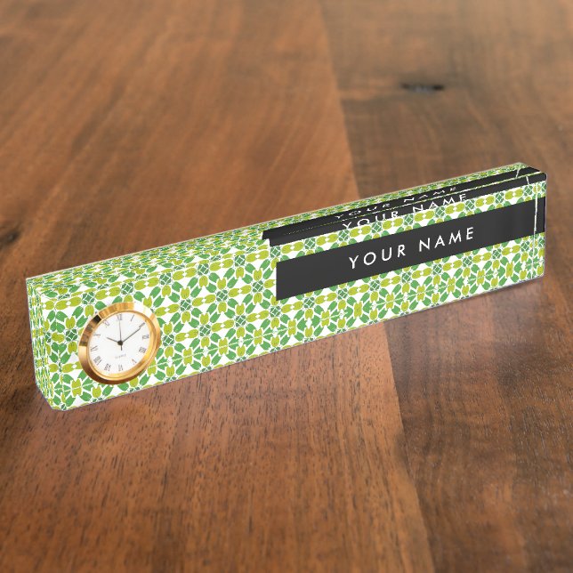 Leaf Pattern, Green Leaves, Your Name Nameplate (Side)
