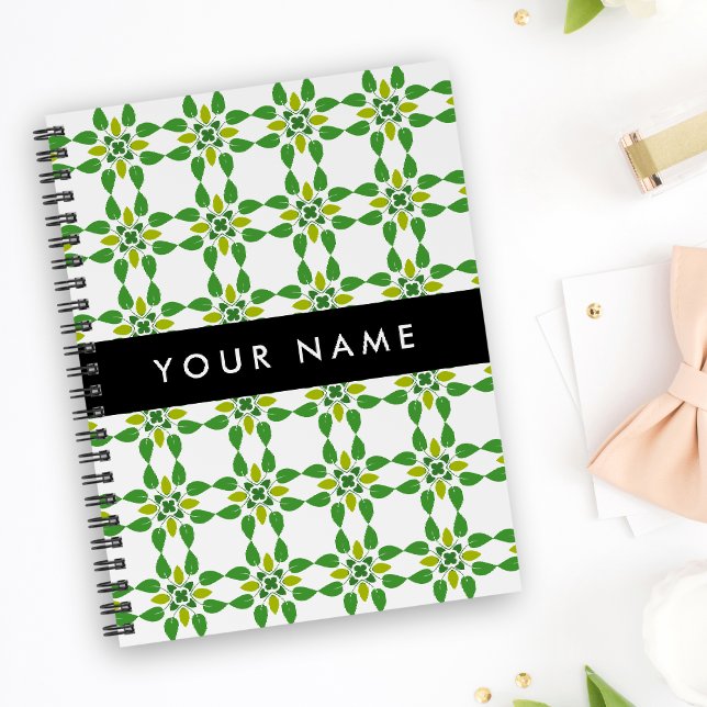 Leaf Pattern, Green Leaves, Your Name Notebook (Creator Uploaded)