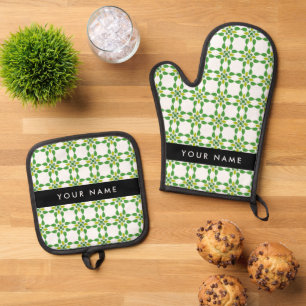 Leaf Pattern, Green Leaves, Your Name Oven Mitt & Pot Holder Set