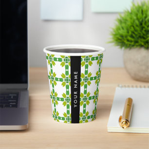 Leaf Pattern, Green Leaves, Your Name Paper Cups