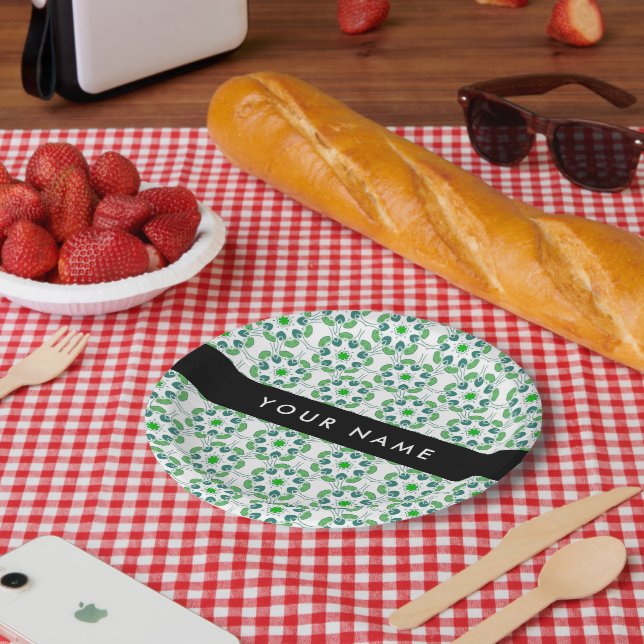 Leaf Pattern, Green Leaves, Your Name Paper Plate (Picnic)