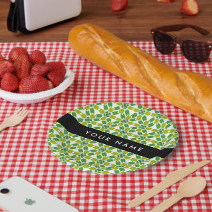 Leaf Pattern, Green Leaves, Your Name Paper Plate