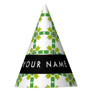 Leaf Pattern, Green Leaves, Your Name Party Hat
