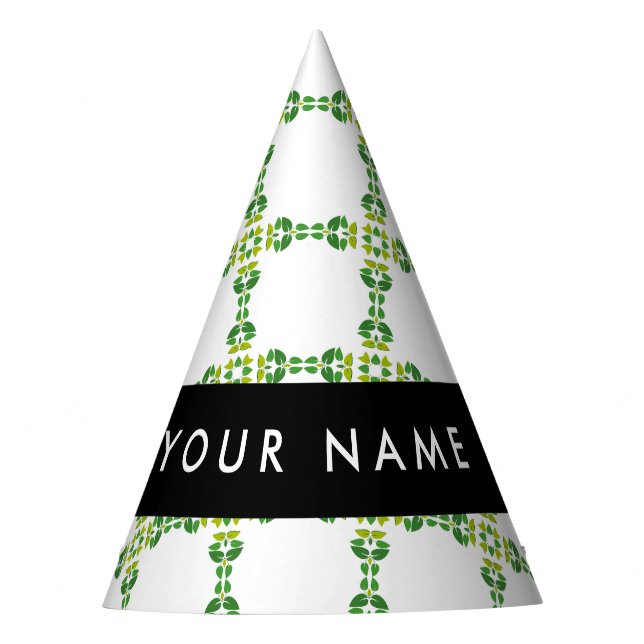 Leaf Pattern, Green Leaves, Your Name Party Hat (Front)