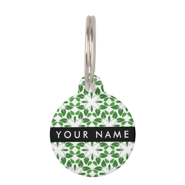 Leaf Pattern, Green Leaves, Your Name Pet Tag (Front)