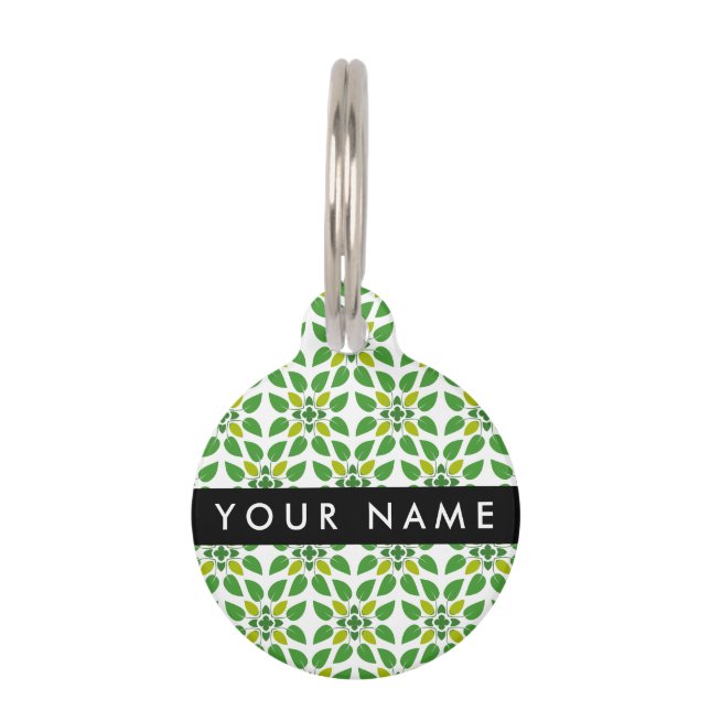 Leaf Pattern, Green Leaves, Your Name Pet Tag (Front)