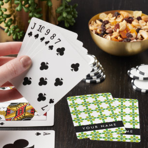 Leaf Pattern, Green Leaves, Your Name Playing Cards
