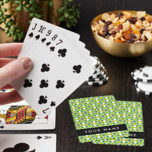 Leaf Pattern, Green Leaves, Your Name Playing Cards