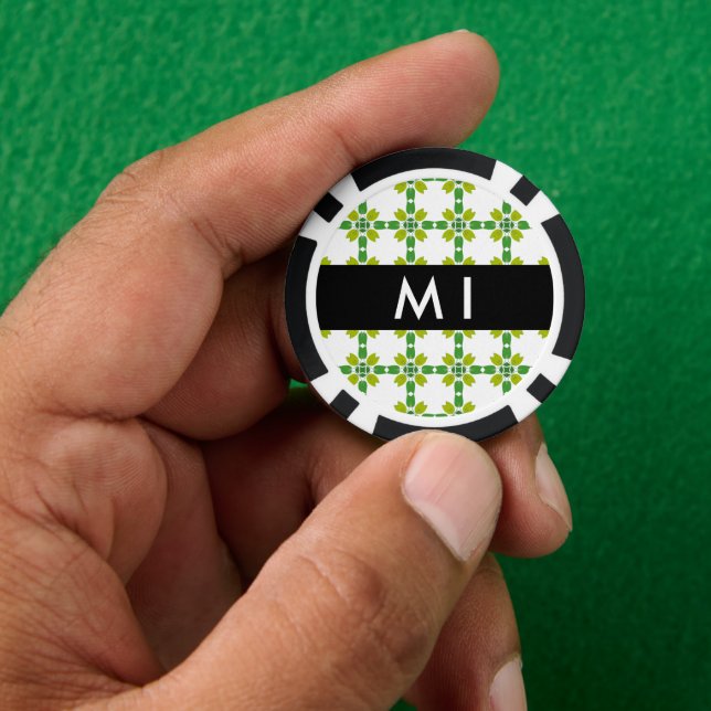 Leaf Pattern, Green Leaves, Your Name Poker Chips (Hand)