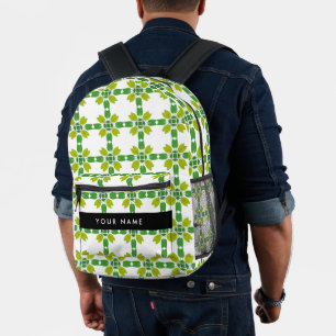 Leaf Pattern, Green Leaves, Your Name Printed Backpack
