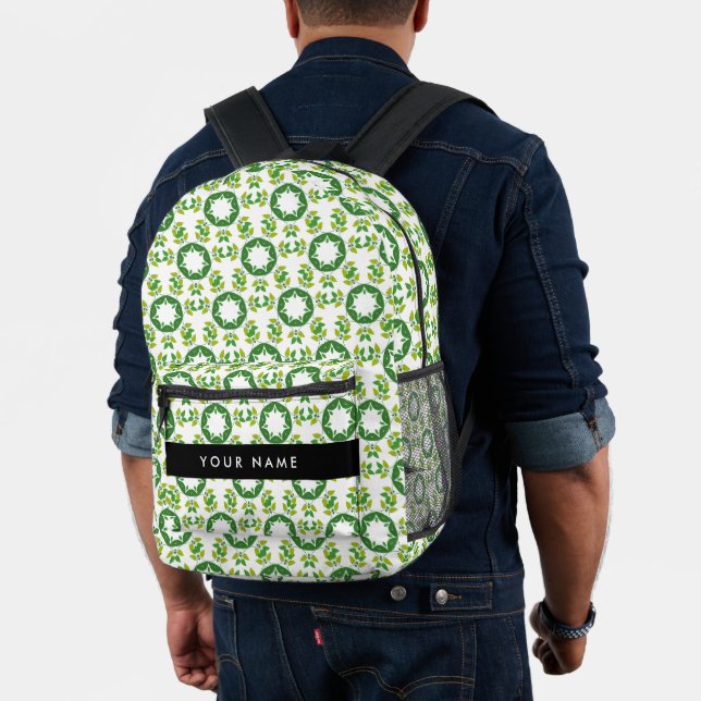 Leaf Pattern, Green Leaves, Your Name Printed Backpack (Insitu (Model))