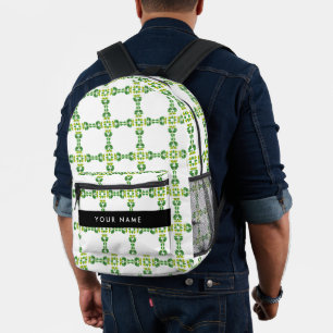 Leaf Pattern, Green Leaves, Your Name Printed Backpack