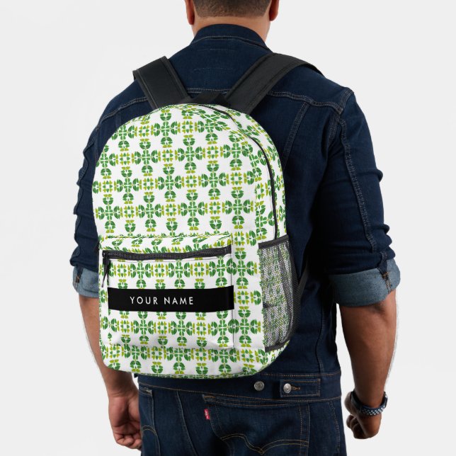 Leaf Pattern, Green Leaves, Your Name Printed Backpack (Insitu (Model))