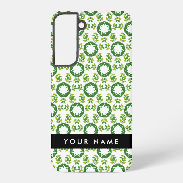 Leaf Pattern, Green Leaves, Your Name Samsung Galaxy S22+ Case (Back)