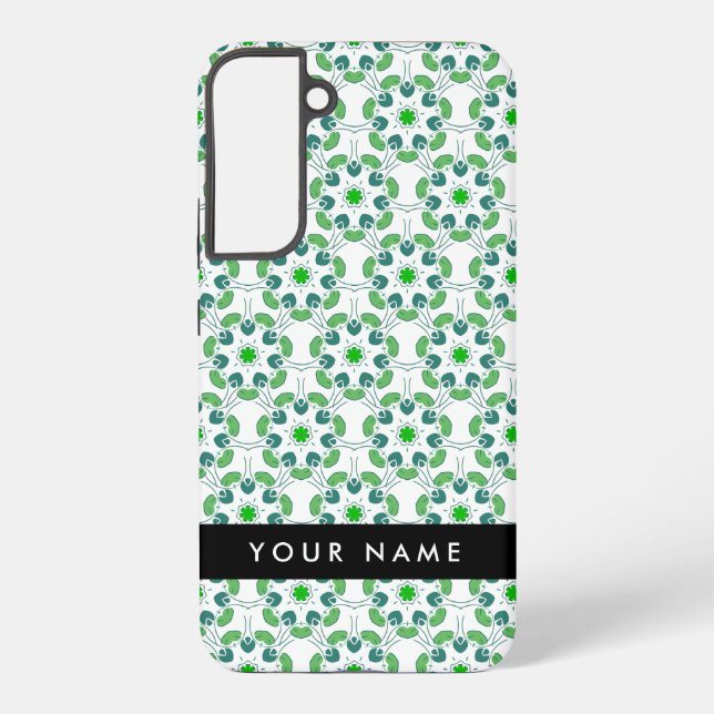 Leaf Pattern, Green Leaves, Your Name Samsung Galaxy S22+ Case (Back)