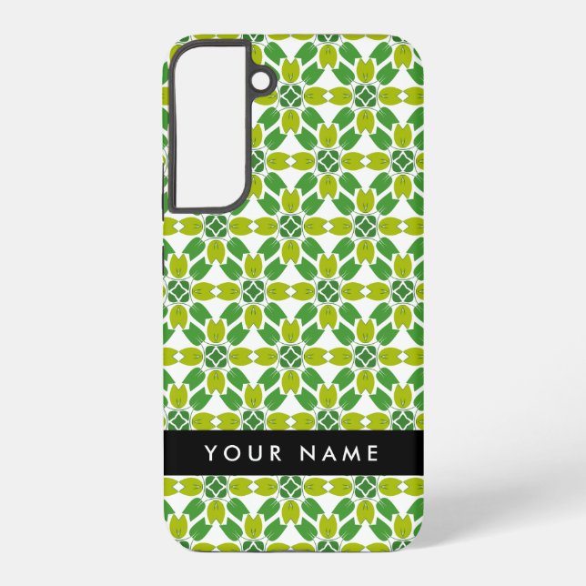 Leaf Pattern, Green Leaves, Your Name Samsung Galaxy S22+ Case (Back)