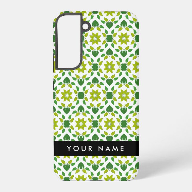 Leaf Pattern, Green Leaves, Your Name Samsung Galaxy S22+ Case (Back)