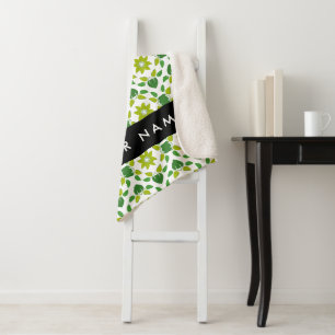 Leaf Pattern, Green Leaves, Your Name Sherpa Blanket