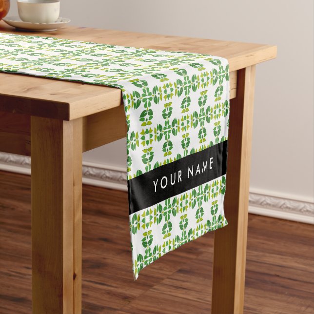 Leaf Pattern, Green Leaves, Your Name Short Table Runner (In Situ)