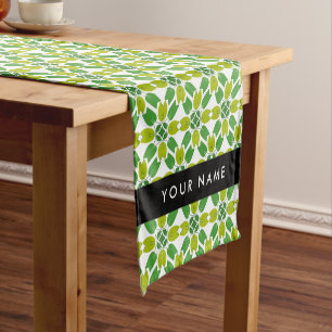 Leaf Pattern, Green Leaves, Your Name Short Table Runner