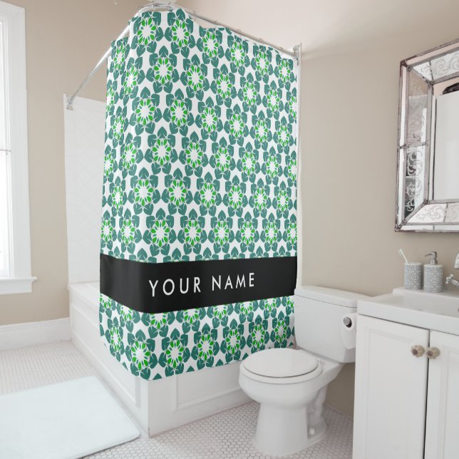Leaf Pattern, Green Leaves, Your Name Shower Curtain (In Situ)