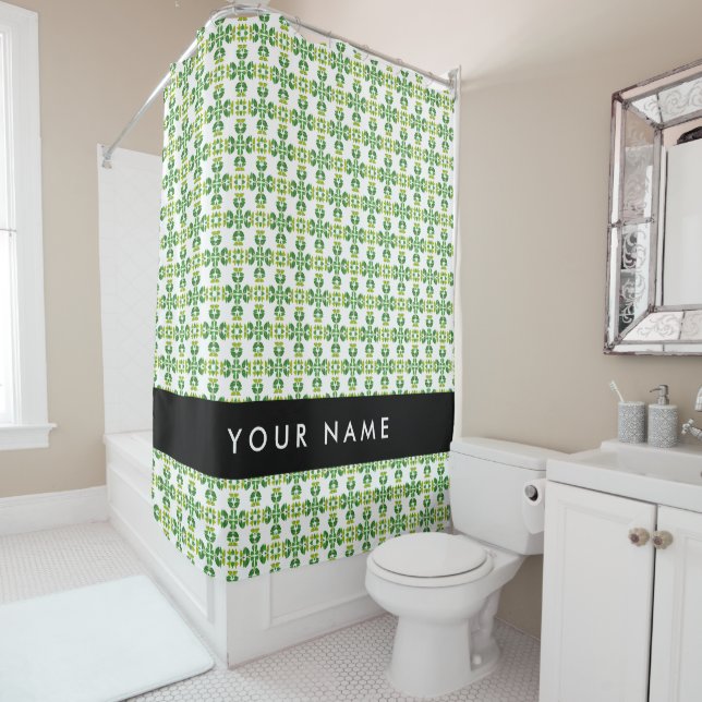 Leaf Pattern, Green Leaves, Your Name Shower Curtain (In Situ)