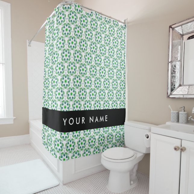 Leaf Pattern, Green Leaves, Your Name Shower Curtain (In Situ)