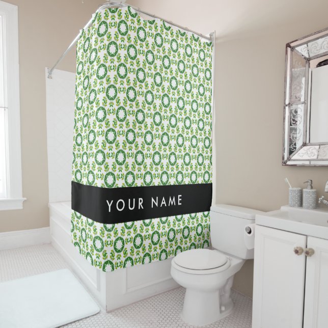 Leaf Pattern, Green Leaves, Your Name Shower Curtain (In Situ)