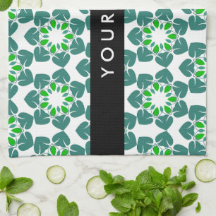 Leaf Pattern, Green Leaves, Your Name Tea Towel