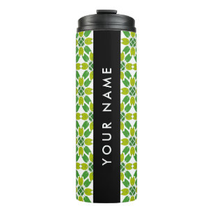 Leaf Pattern, Green Leaves, Your Name Thermal Tumbler
