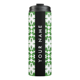 Leaf Pattern, Green Leaves, Your Name Thermal Tumbler