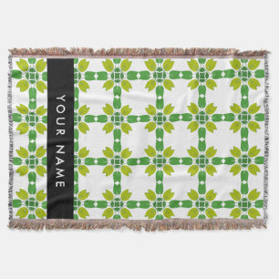 Leaf Pattern, Green Leaves, Your Name Throw Blanket