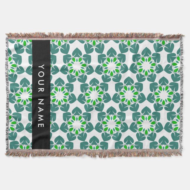 Leaf Pattern, Green Leaves, Your Name Throw Blanket (Front)
