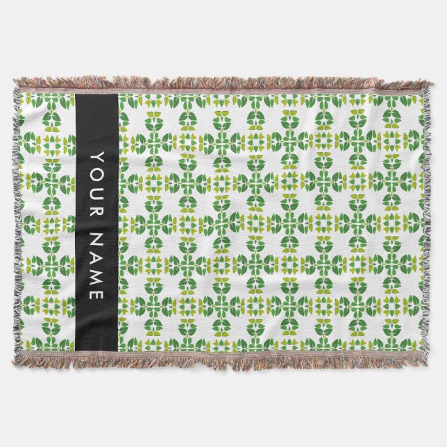 Leaf Pattern, Green Leaves, Your Name Throw Blanket (Front)