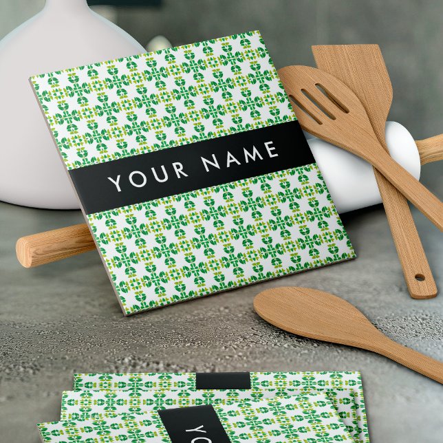 Leaf Pattern, Green Leaves, Your Name Tile (Creator Uploaded)