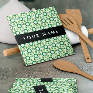 Leaf Pattern, Green Leaves, Your Name Tile