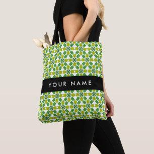 Leaf Pattern, Green Leaves, Your Name Tote Bag