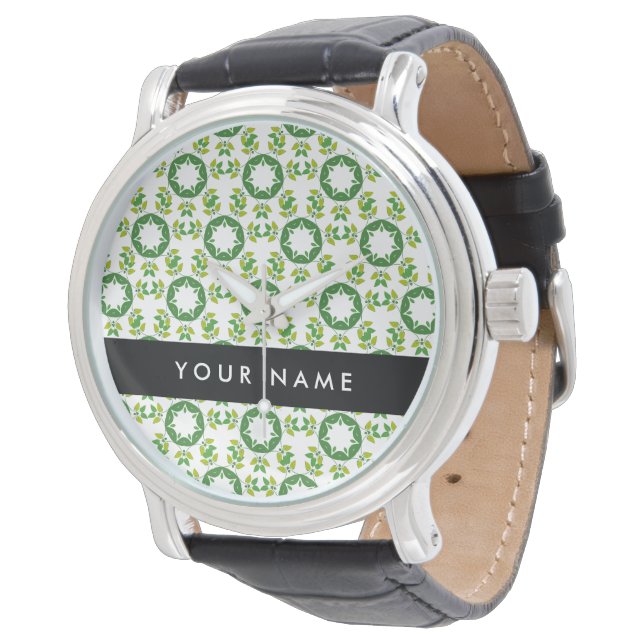 Leaf Pattern, Green Leaves, Your Name Watch (Angled)
