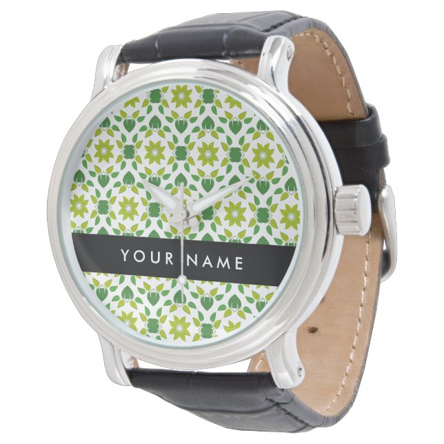 Leaf Pattern, Green Leaves, Your Name Watch (Angled)