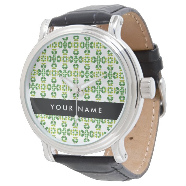 Leaf Pattern, Green Leaves, Your Name Watch (Angled)