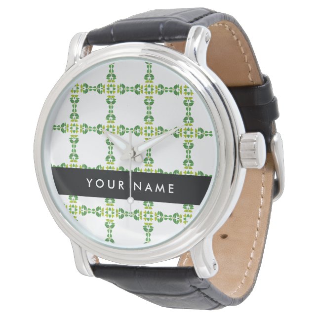 Leaf Pattern, Green Leaves, Your Name Watch (Angled)