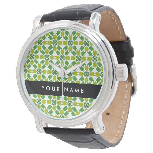 Leaf Pattern, Green Leaves, Your Name Watch (Angled)