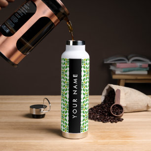 Leaf Pattern, Green Leaves, Your Name Water Bottle