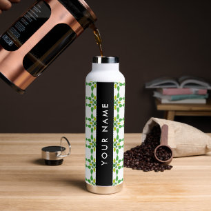 Leaf Pattern, Green Leaves, Your Name Water Bottle