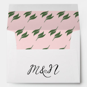 Leaf Pattern Green Pink Initials Wedding Envelope
