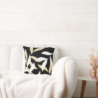 Leaf Pattern On Black Background Cushion