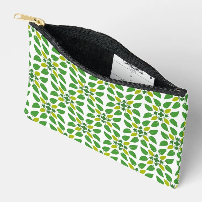 Leaf Pattern, Pattern Of Leaves, Green Leaves Accessory Pouch (Open)