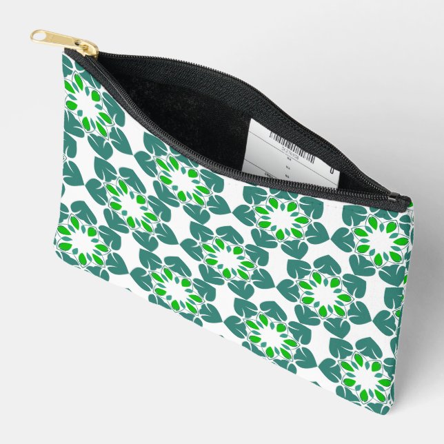 Leaf Pattern, Pattern Of Leaves, Green Leaves Accessory Pouch (Open)