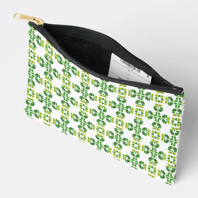 Leaf Pattern, Pattern Of Leaves, Green Leaves Accessory Pouch (Open)